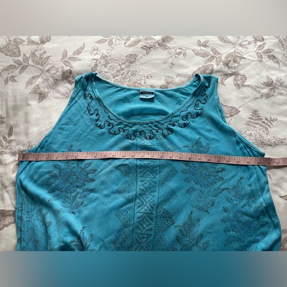 Shoreline Vintage Sleeveless Blue Rayon Maxi Dress 2X Beachy Vacation Breathable - Picture 10 of 11